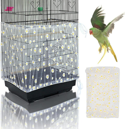 Vogelkäfig Abdeckung mit Gänseblümchenmuster, Kordelzug & Netz 200x40