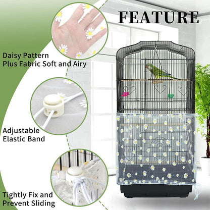 Einstellbare Vogelkäfig-Abdeckung Gänseblümchen-Design Weiß 78,7 x 15,7 Zoll