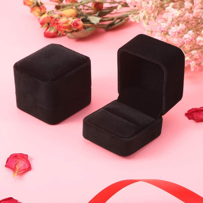 2er Pack Samt Ringbox für Hochzeit Verlobung - Schwarz