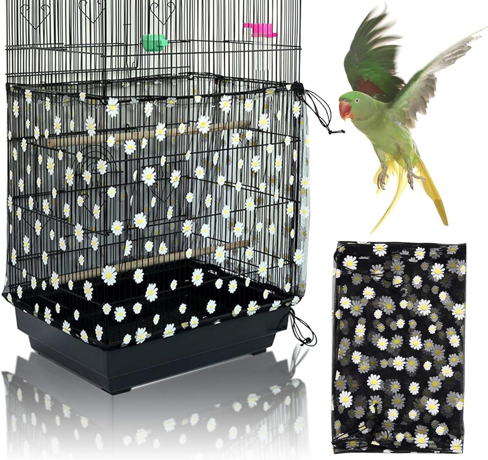 Vogelkäfig Abdeckung Gänseblümchen Design Einstellbar Schwarz