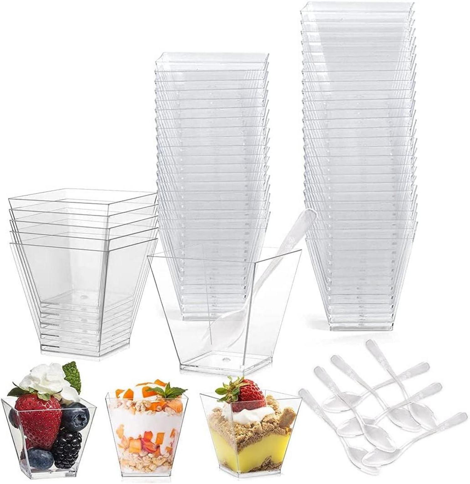 Desserttasse Set mit Löffeln - 50 Stück, 2 oz, Kunststoff