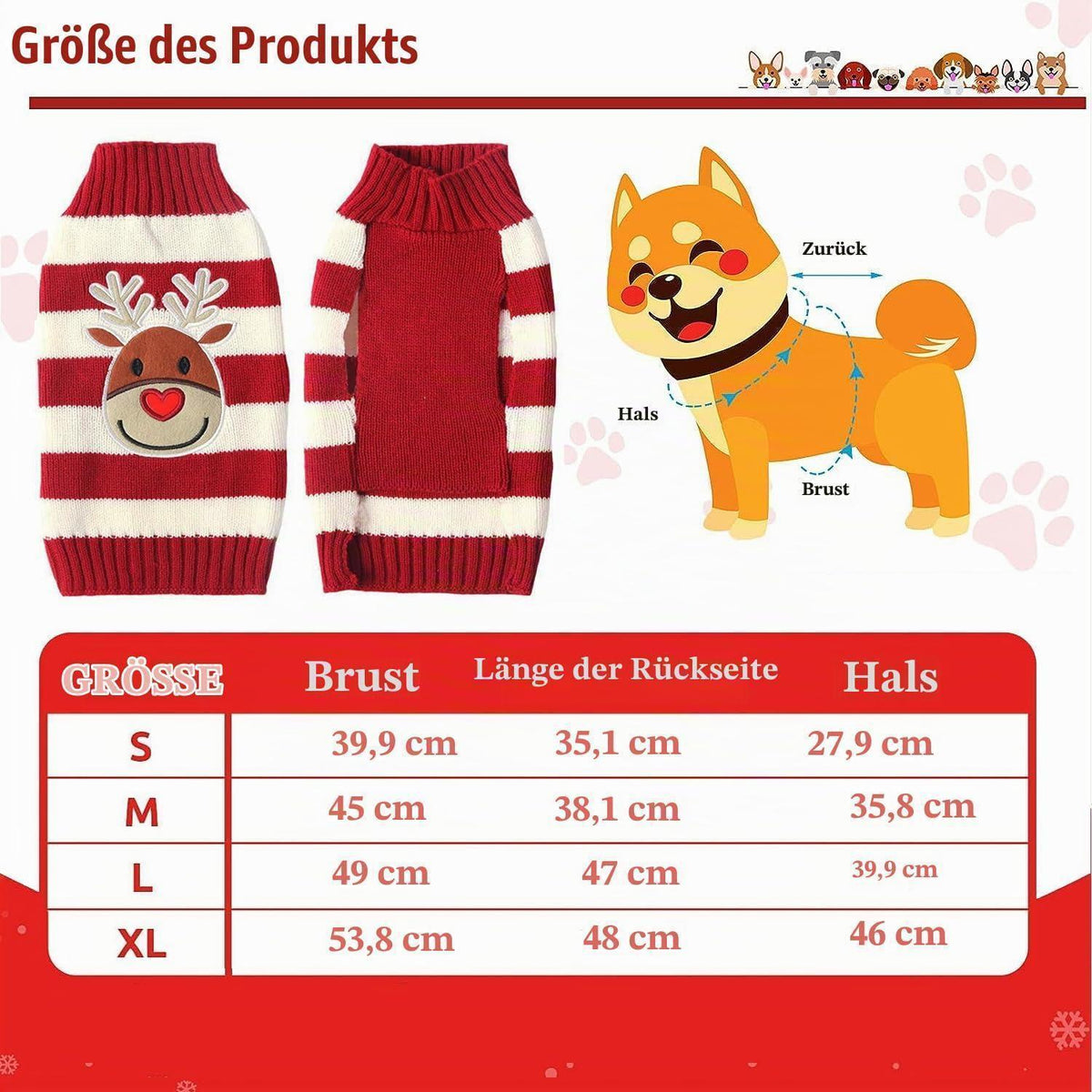 Hundepullover Weihnachten: Warmer Strick Rollkragen für Welpen