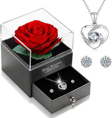 Ewige Rosen Halskette Ohrringe Set 925 Silbergeschenkbox