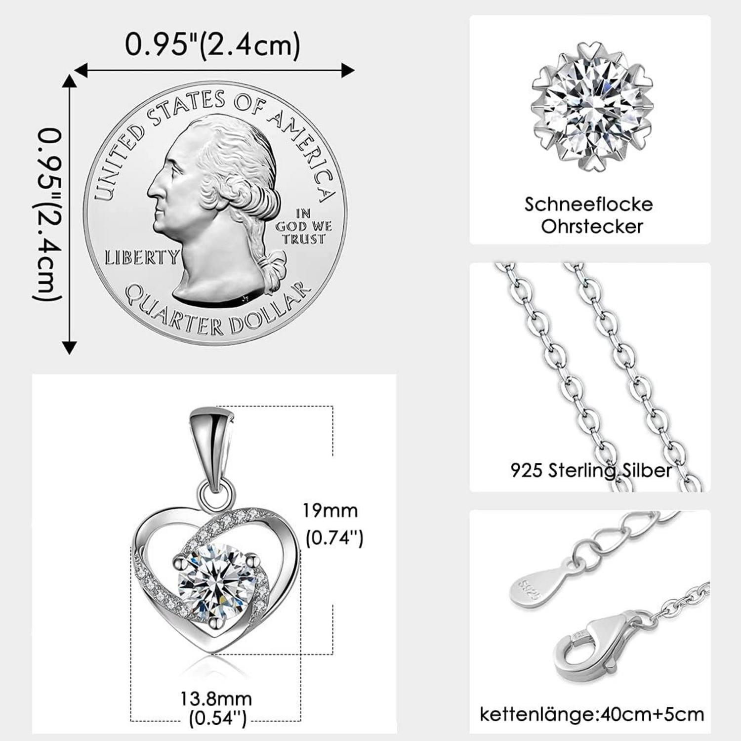 Ewige Rosen Halskette Ohrringe Set 925 Silbergeschenkbox