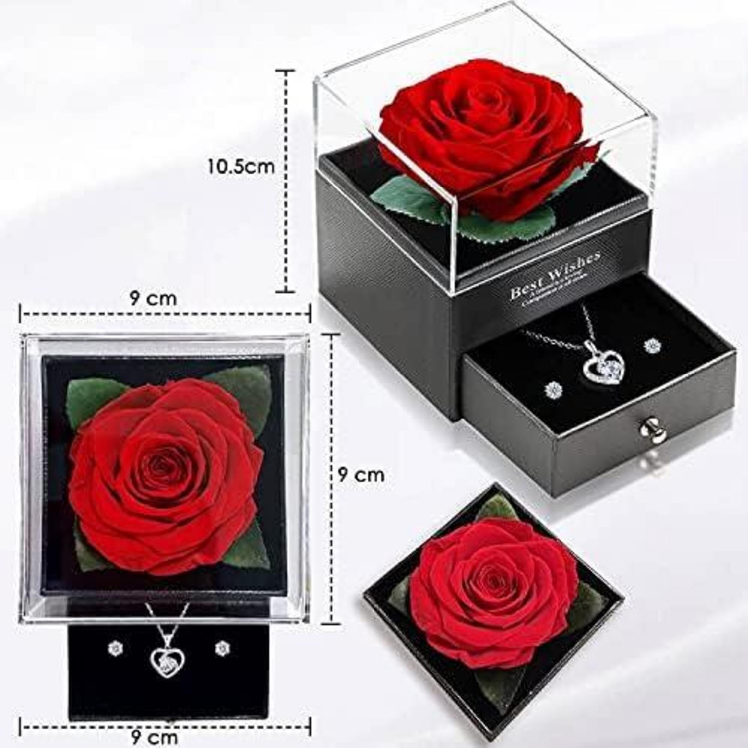 Ewige Echte Rose Herz Halskette 925 Silber Ohrstecker Set Valentinstag Geburtstagsgeschenk