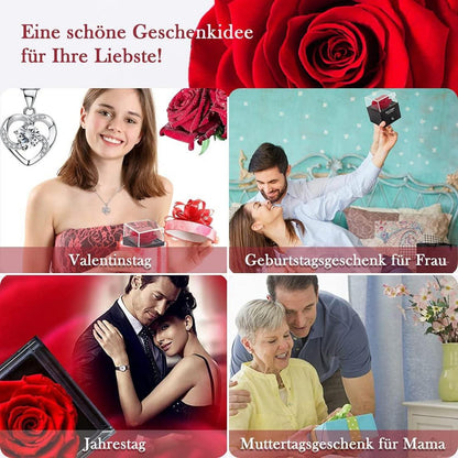 Ewige Echte Rosen Herz Halskette Ohrringe Valentinstag Set