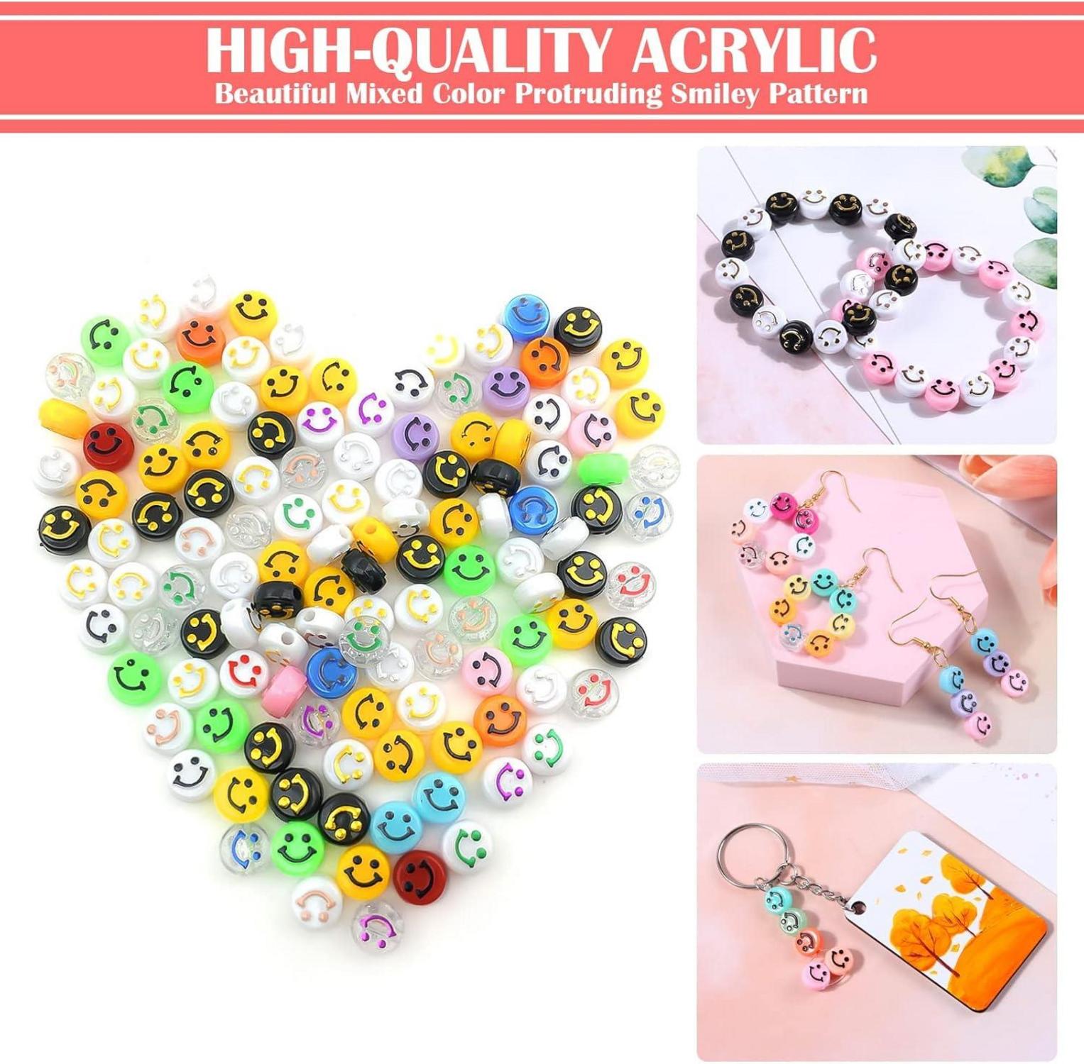 480 Stück Smiley Acryl Leuchtperlen DIY Bastelset Armband Halskette