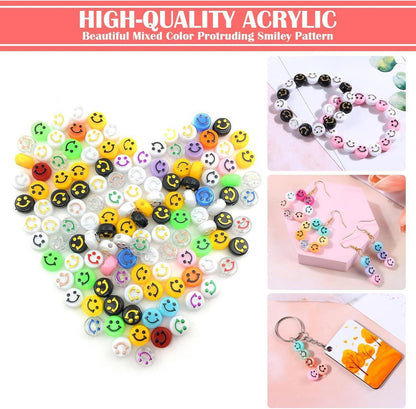 480 Stück Smiley Acryl Leuchtperlen DIY Bastelset Armband Halskette