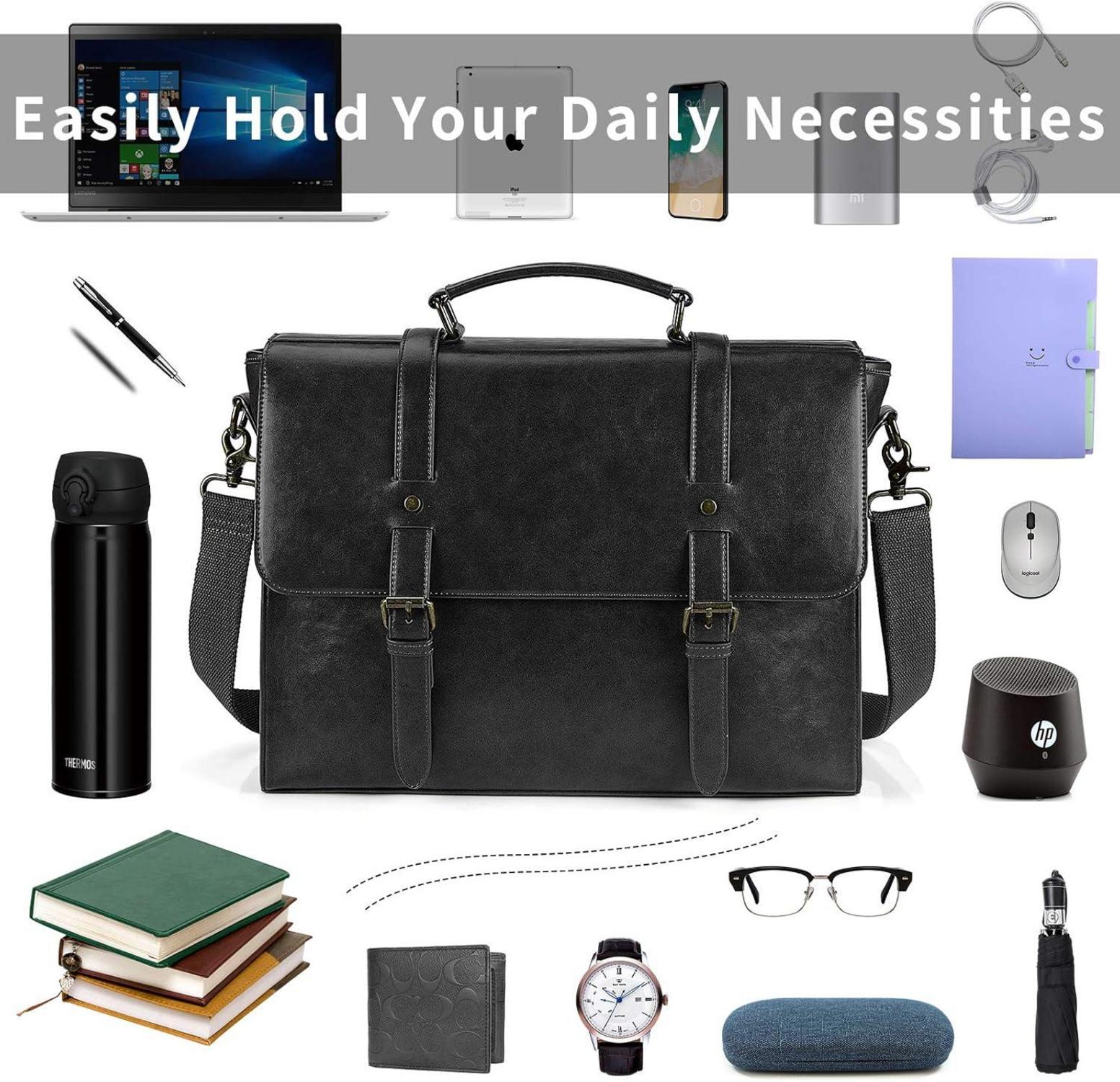 Herren Umhängetasche Laptoptasche 15.6 Zoll Wasserdicht Vintage Ledertasche