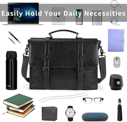 Herren Umhängetasche Laptoptasche 15.6 Zoll Wasserdicht Vintage Ledertasche