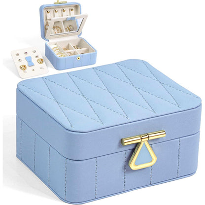 Kleine Schmuckschatulle Reise Schmuckbox Diamant Leder Blau