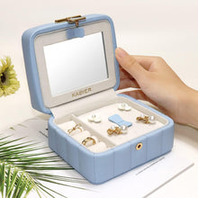Kleine Schmuckschatulle Reise Schmuckbox Diamant Leder Blau