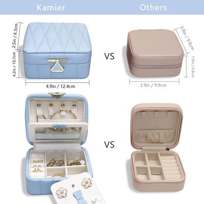 Kleine Schmuckschatulle Reise Schmuckbox Diamant Leder Blau