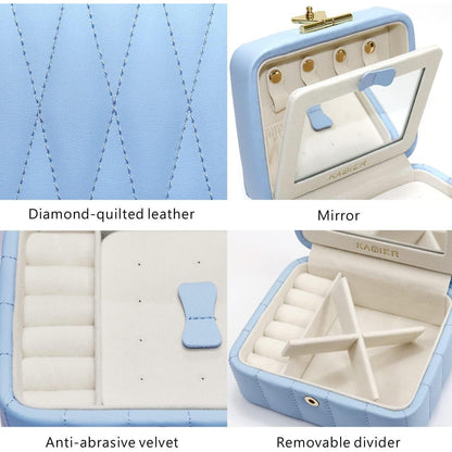 Kleine Schmuckschatulle Reise Schmuckbox Diamant Leder Blau
