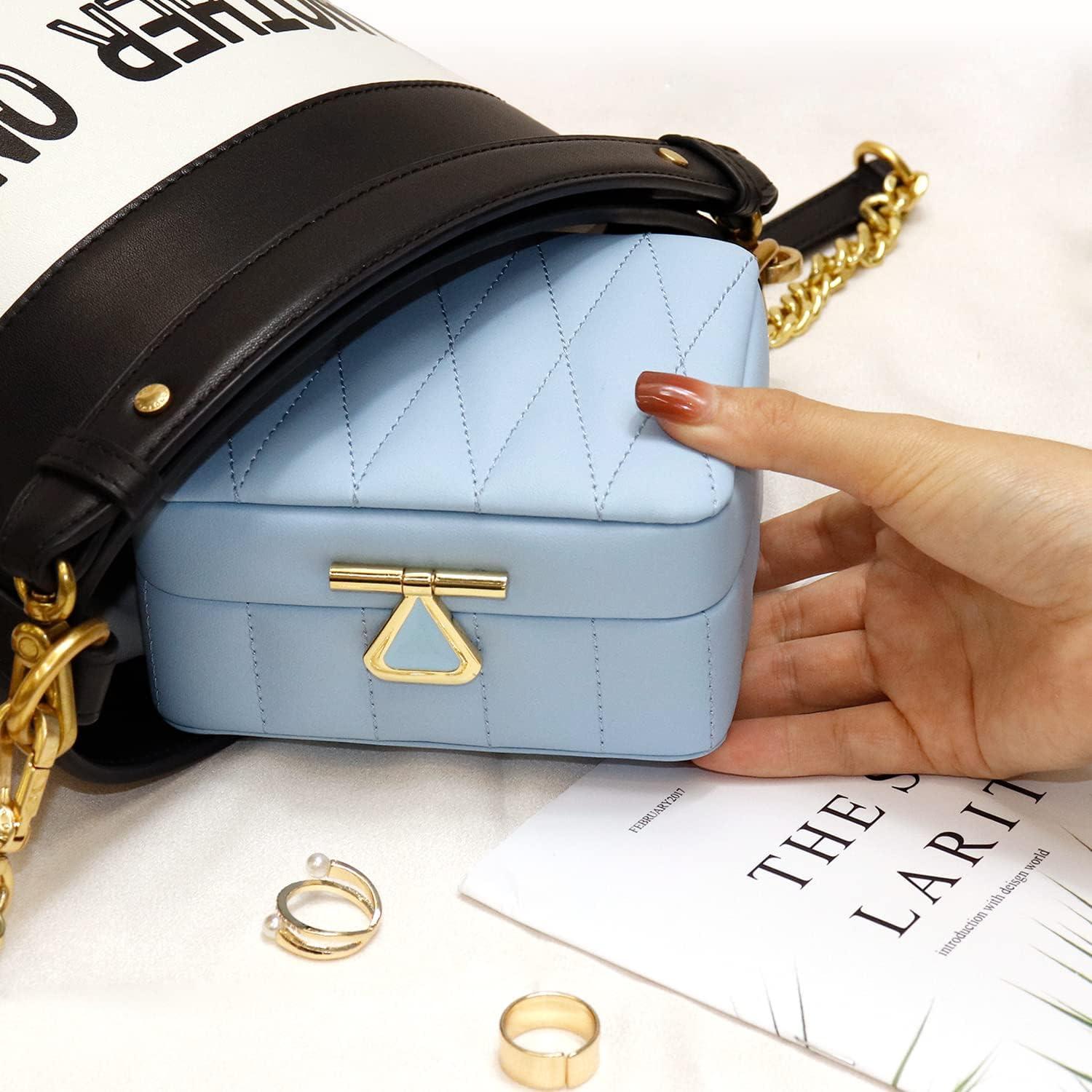 Kleine Schmuckkästchen Reise Schmuckschatulle Damen Diamant Leder Blau