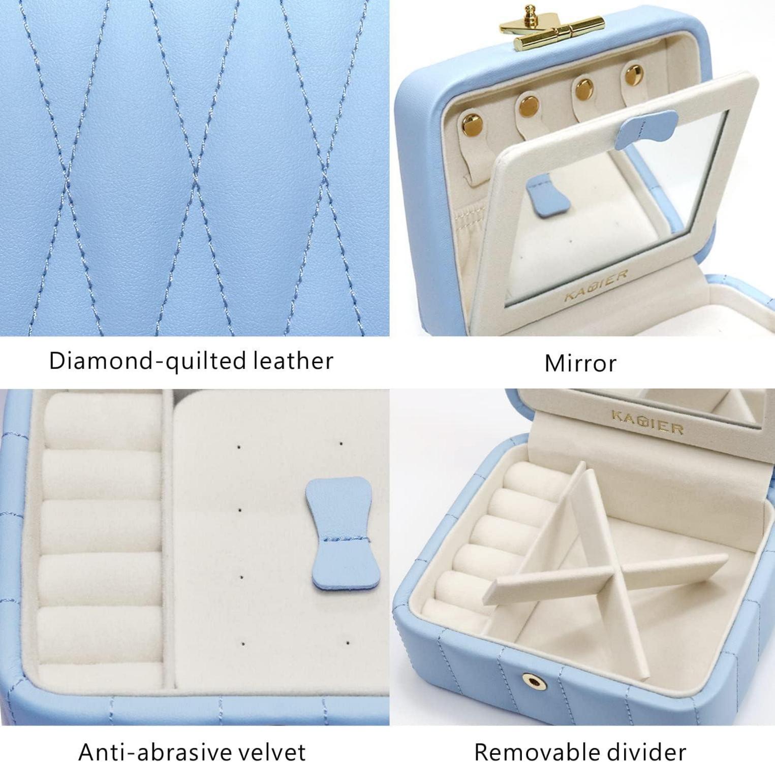 KAMIER Reise Schmuckschatulle Diamant Leder Blau für Damen