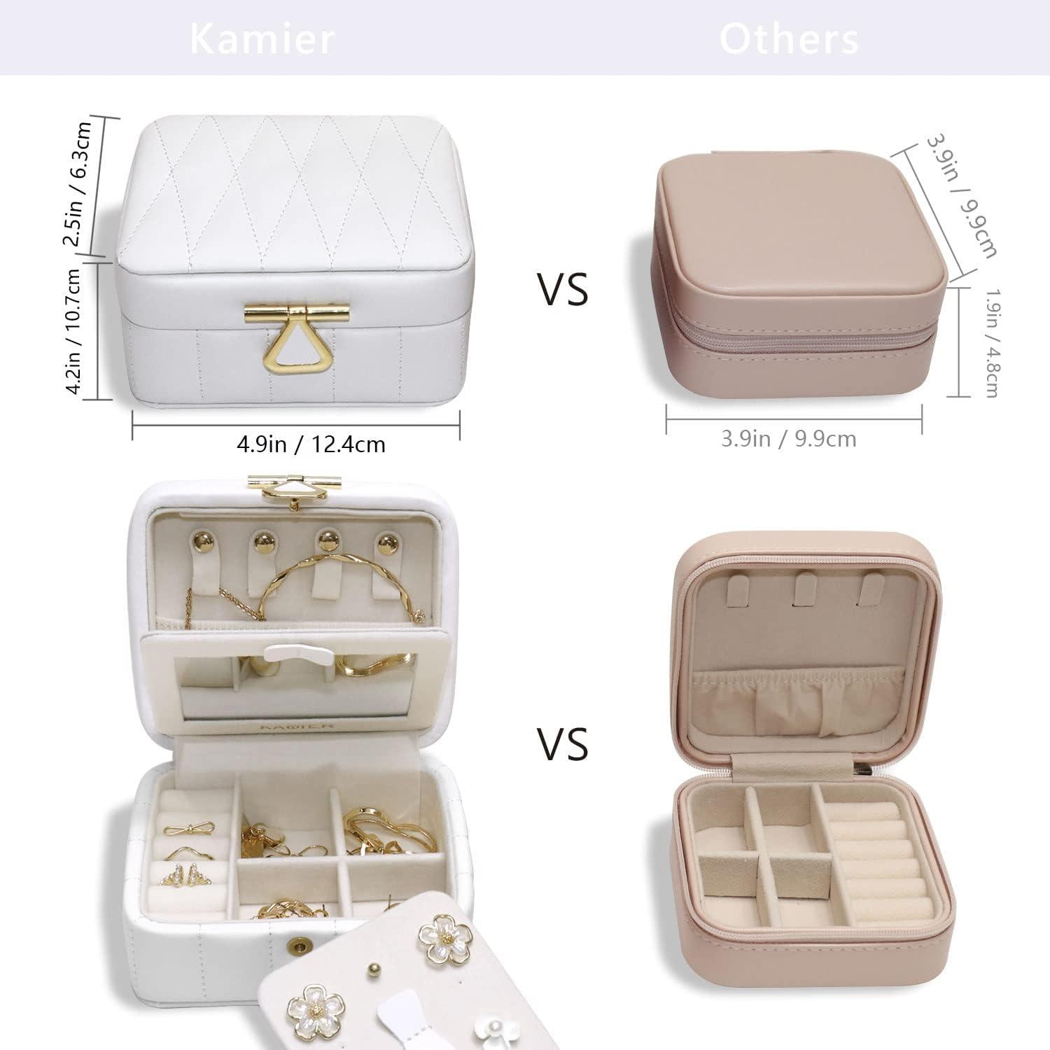 Kleine Schmuckschatulle Diamant gestepptes Leder Weiß mit Spiegel