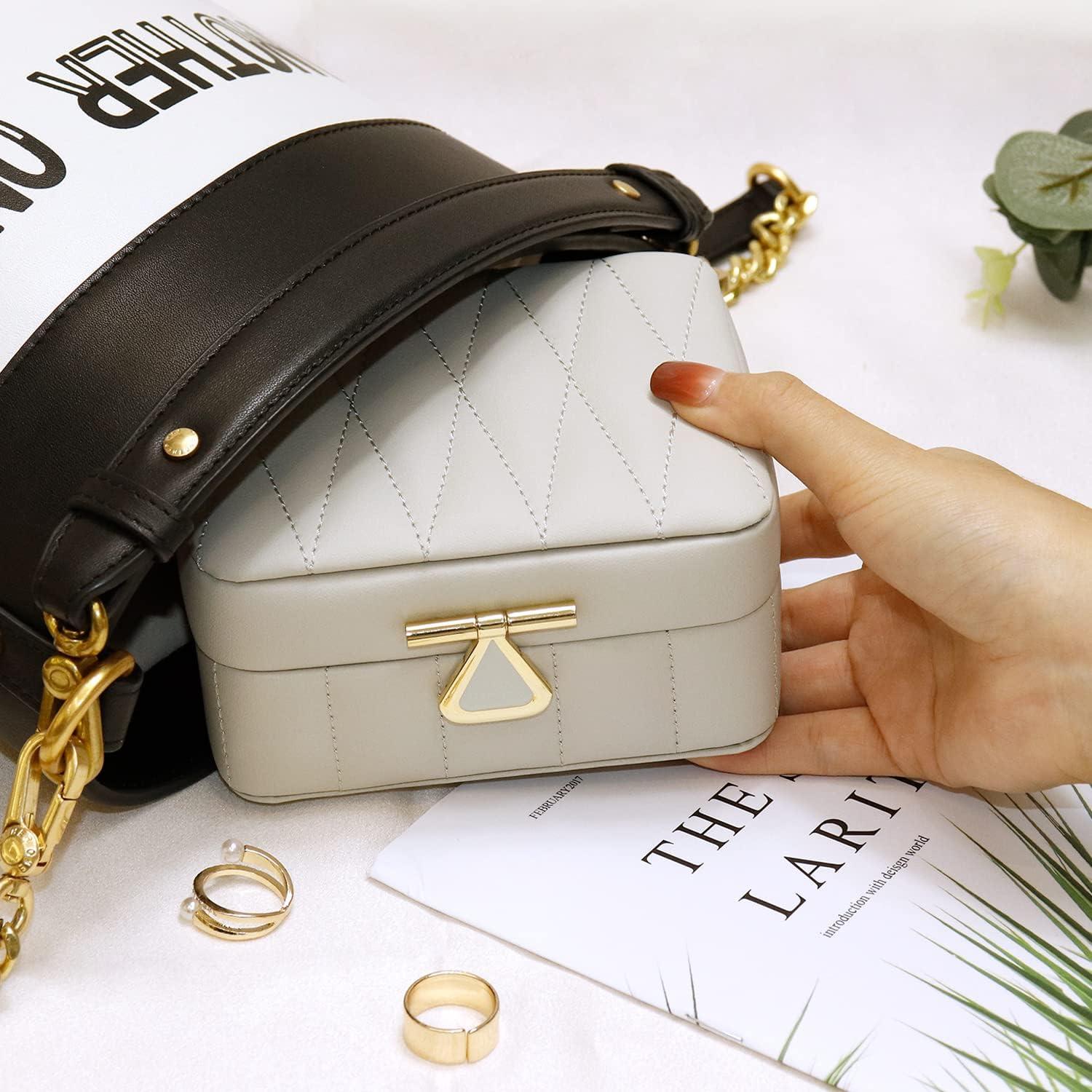 Kleines Schmuckkästchen mit Spiegel für Damen, Reiseaufbewahrung, Grau