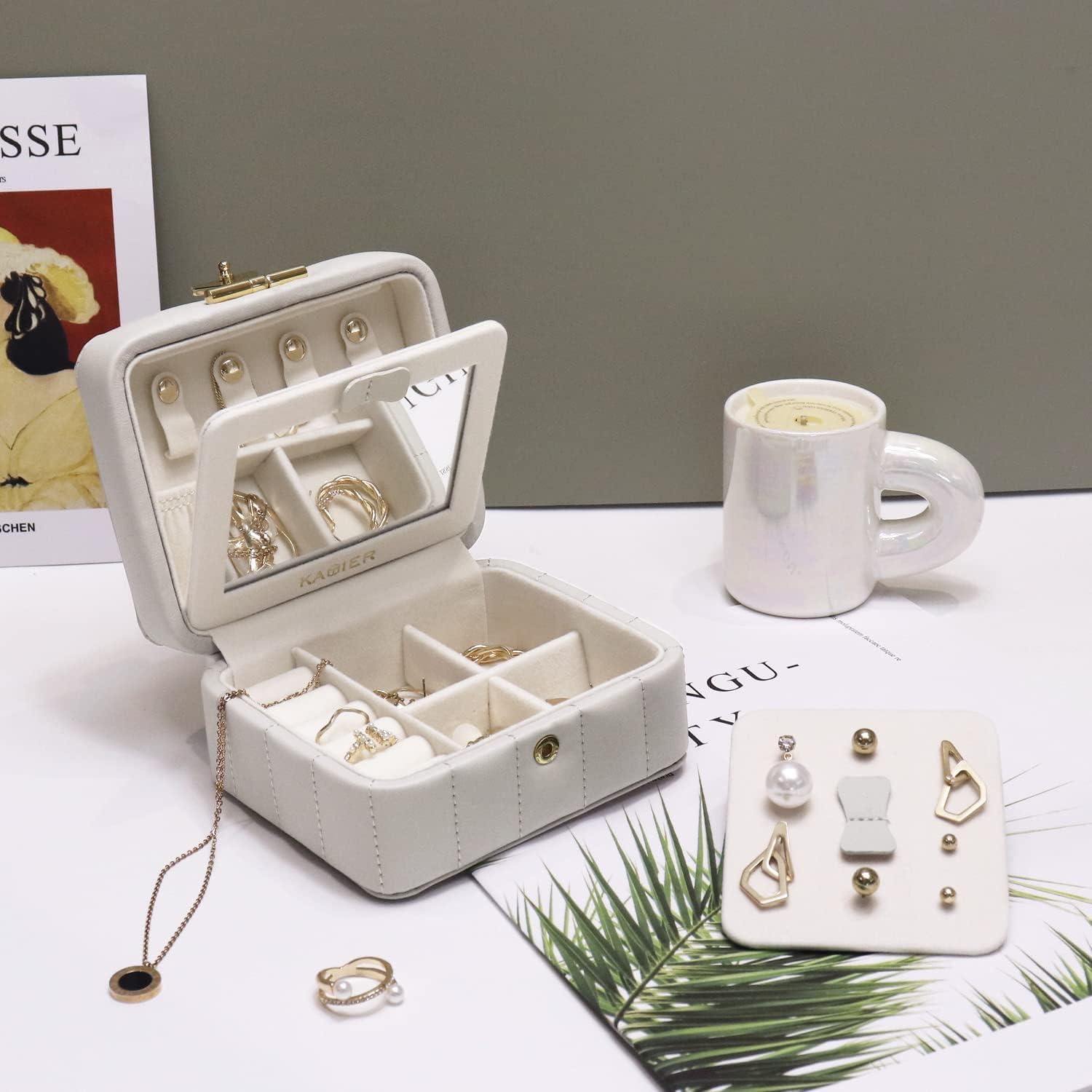 Kleine Schmuckschatulle mit Spiegel, Reise Schmuckkasten für