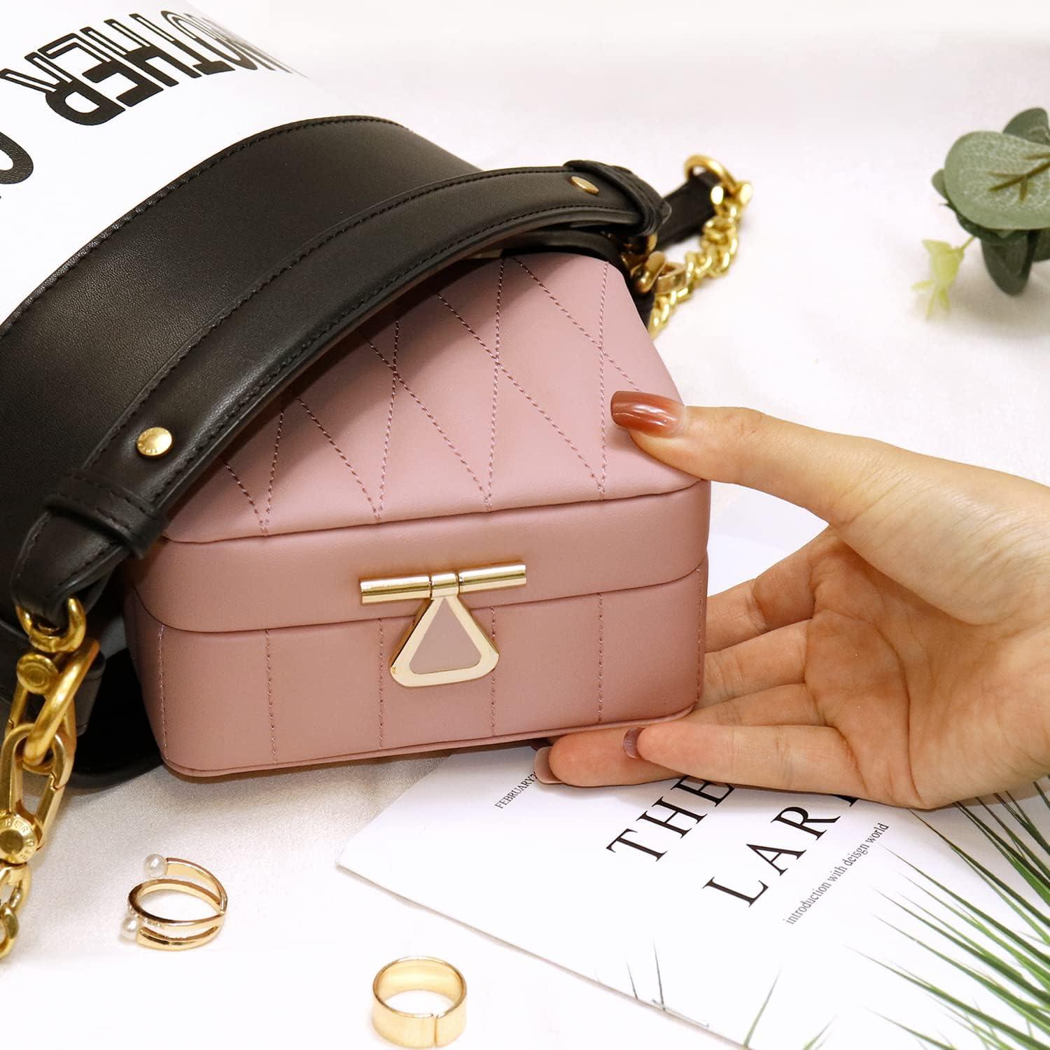 Kleine Schmuckkästchen Mit Spiegel, Reise Schmuckschatulle für Damen, Rosa