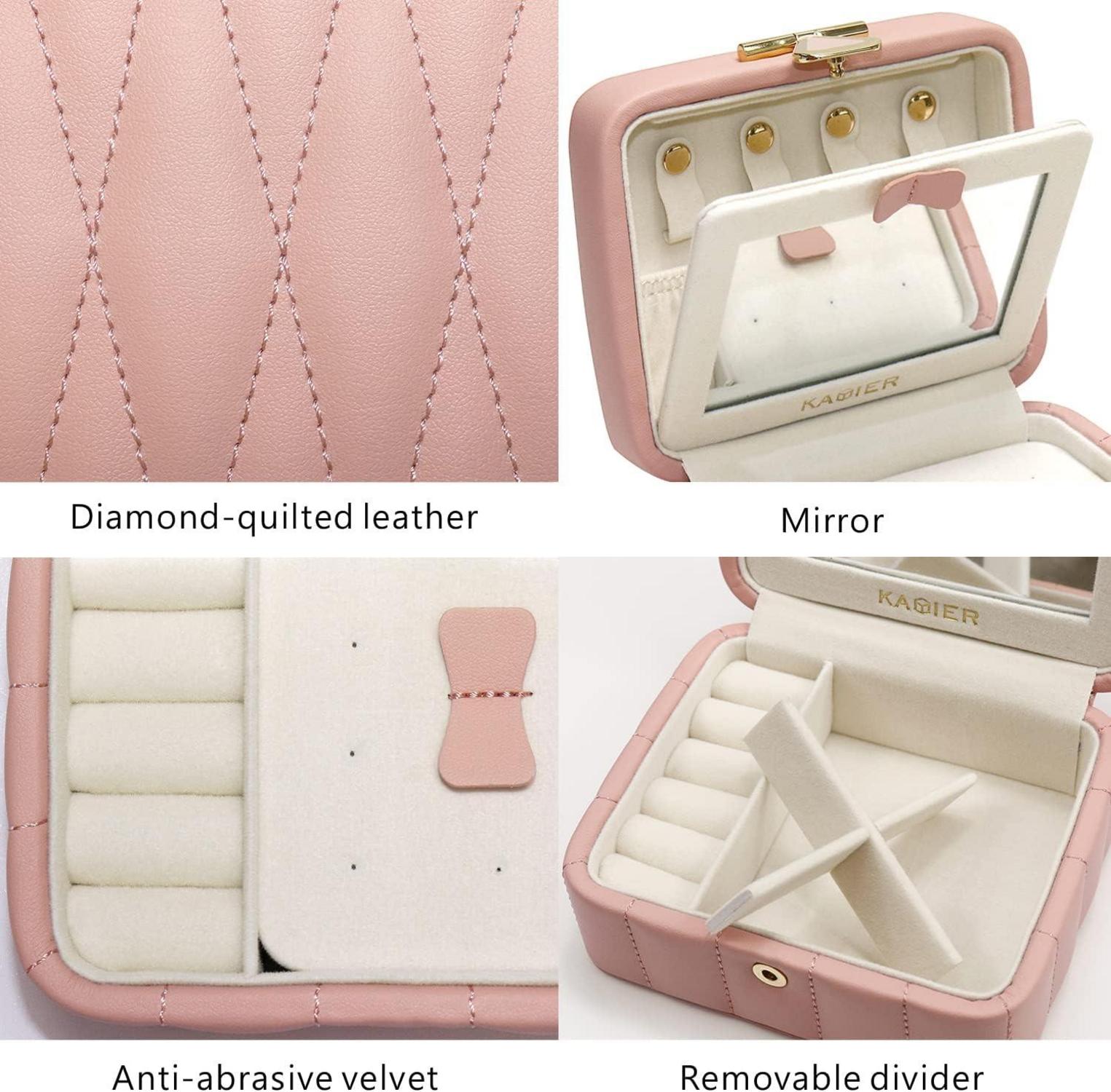 Kleine Schmuckschatulle mit Spiegel, Reiseaufbewahrung, Geschenk, Rosa