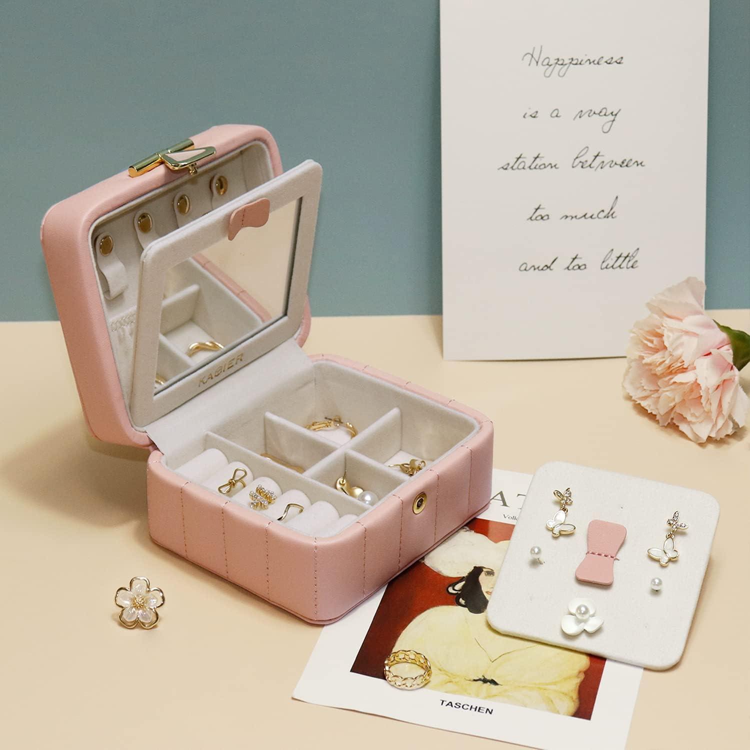 Kleine Schmuckkästchen Reise Schmuckschatulle Diamant gestepptes Leder