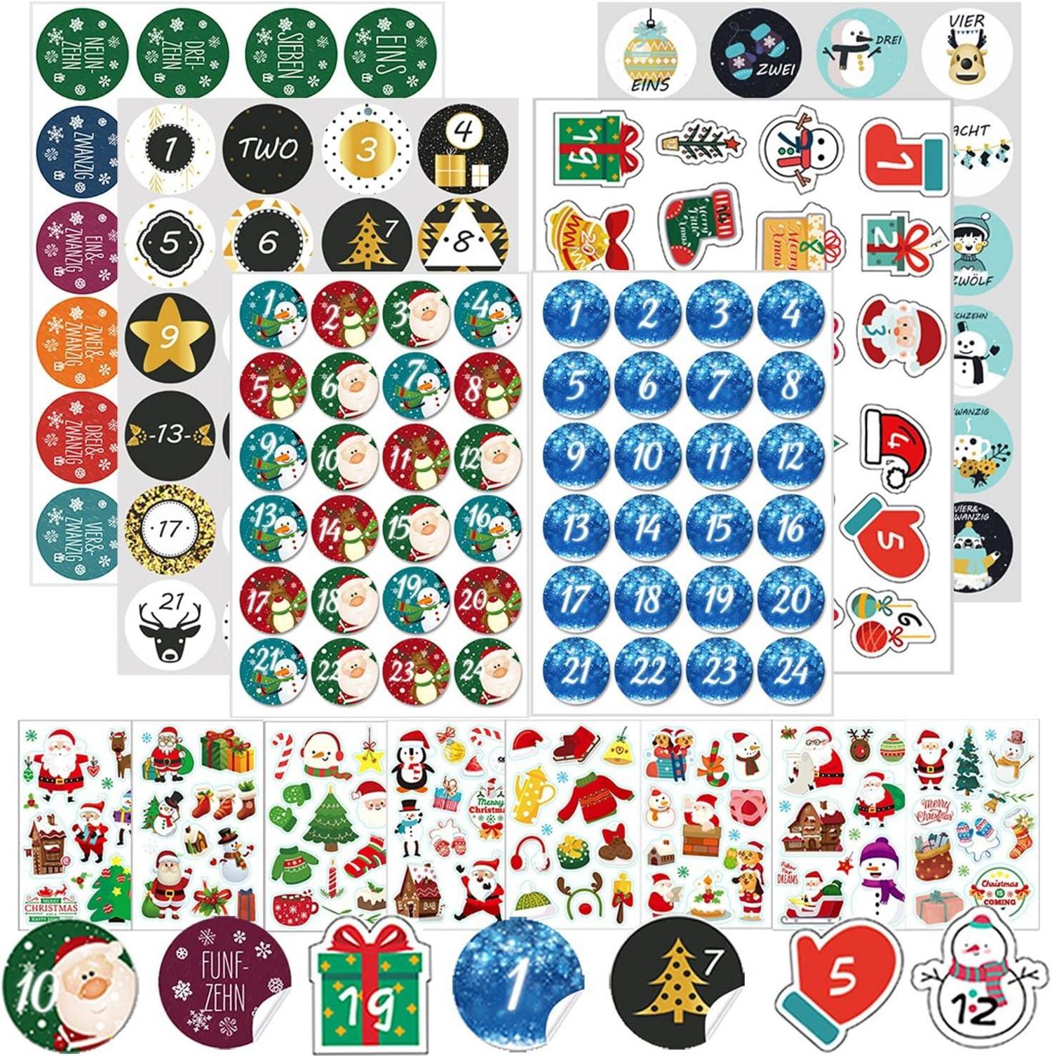 Adventskalender Nummer Aufkleber 24 Sticker Weihnachten 4cm rund