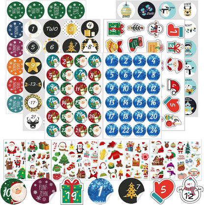 Adventskalender Nummer Aufkleber 24 Sticker Weihnachten 4cm rund