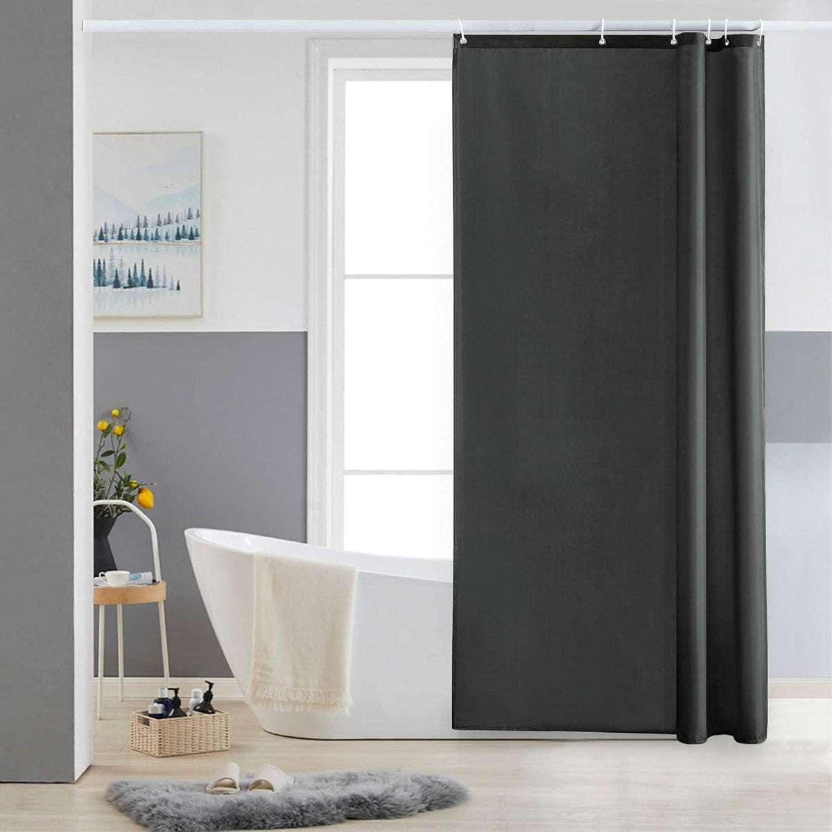 Schmaler Duschvorhang für Eck und kleine Badewanne, Textil Polyester