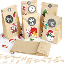 Adventskalender Kraftpapiertüten Weihnachten mit Aufkleber