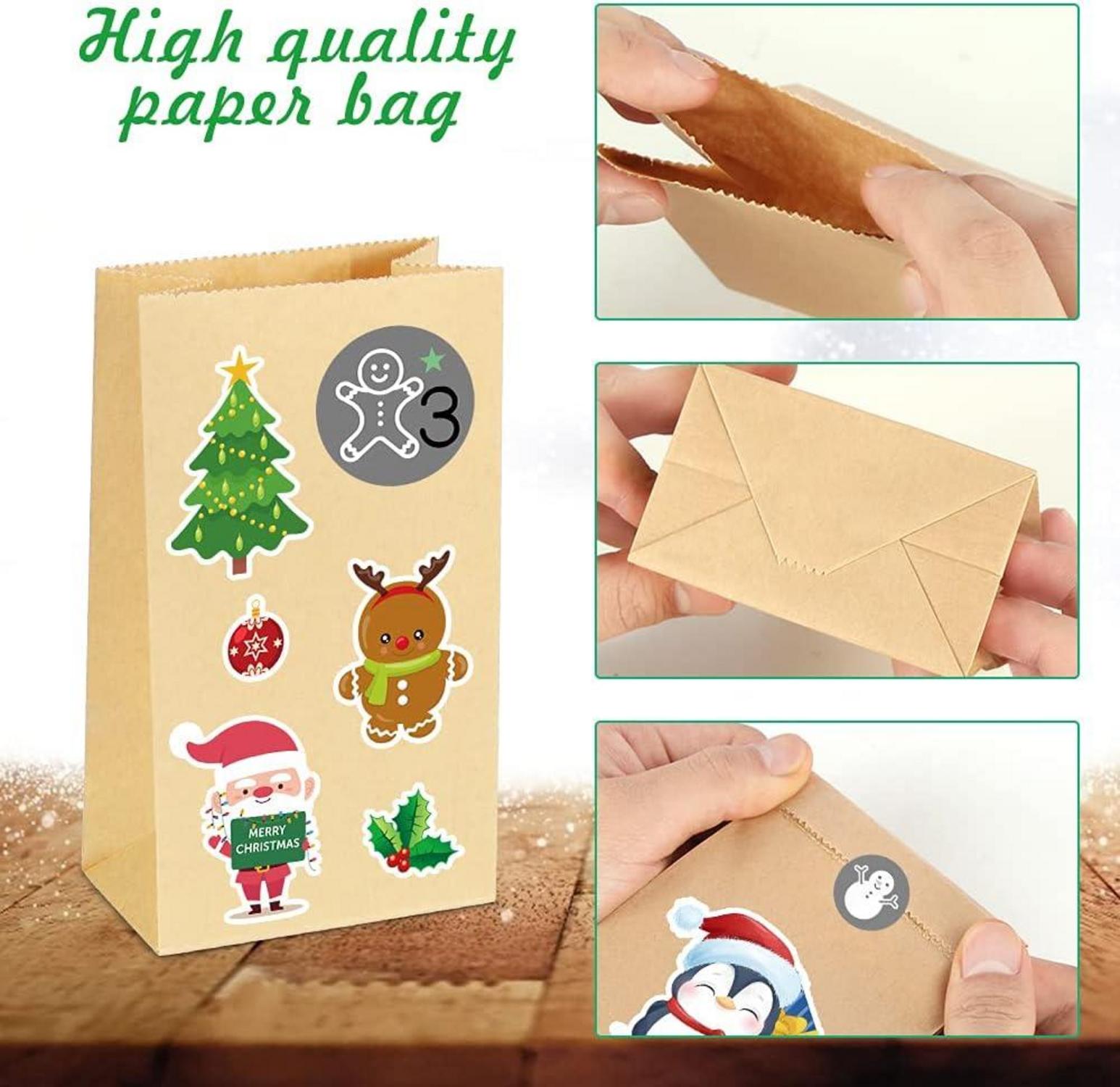 Adventskalender Kraftpapiertüten Weihnachten mit Aufkleber