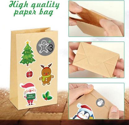 Adventskalender Kraftpapiertüten Weihnachten mit Aufkleber