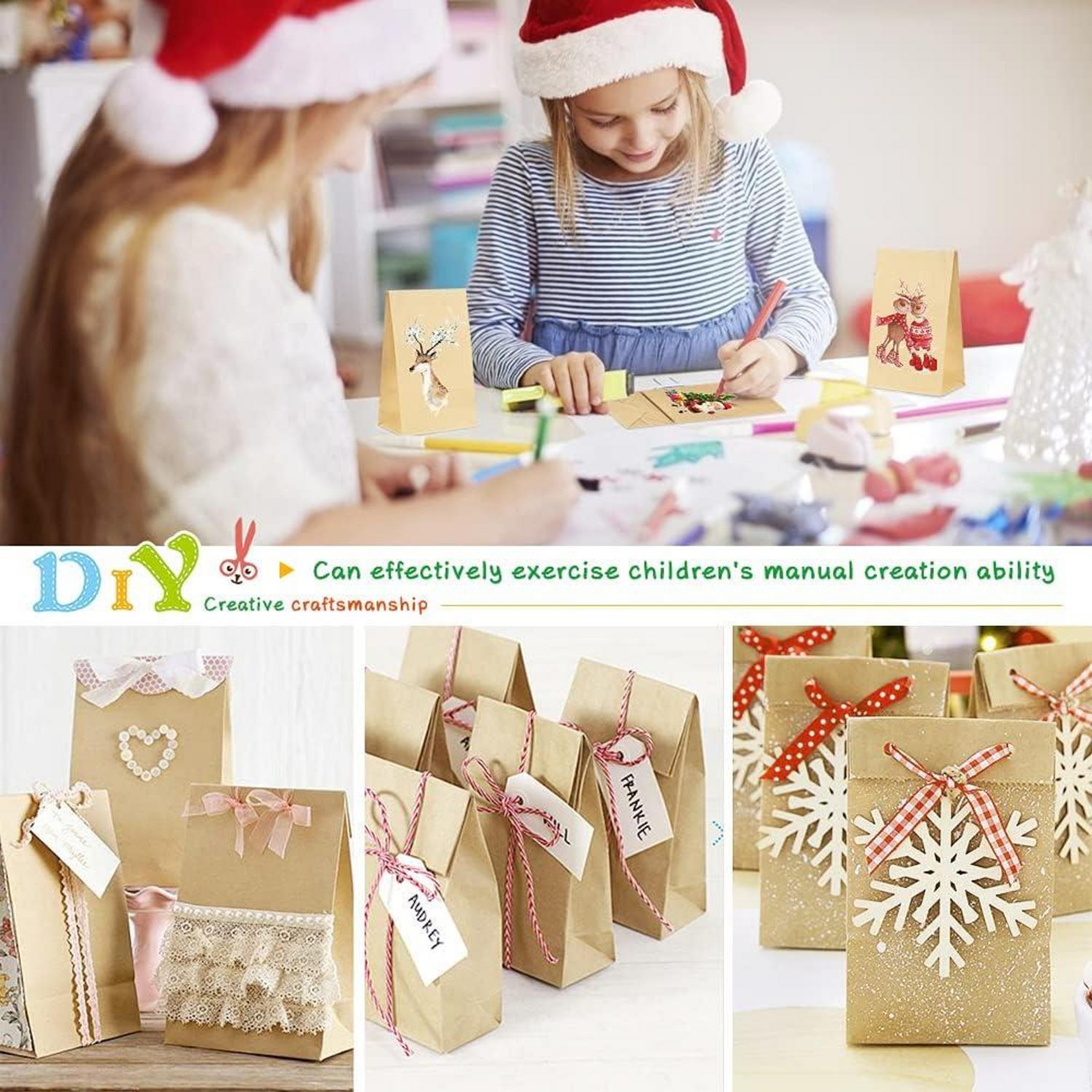 Sprinlot Kraftpapiertüten Adventskalender Set mit Aufkleber, DIY Weihnachtstüten Grau
