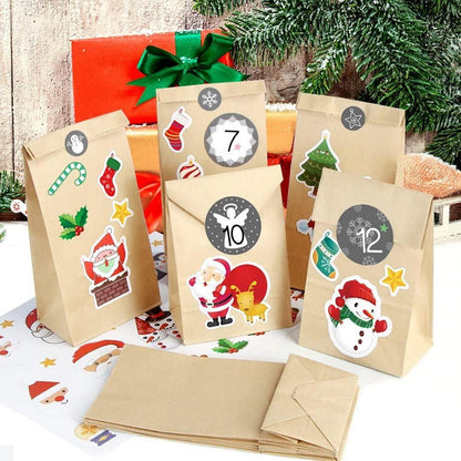 Adventskalender Papiertüten Set mit Aufkleber und Holzklammern