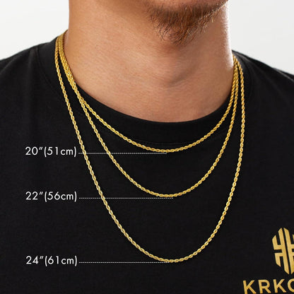Goldkette Herren 18K beschichtet dünne Edelstahl Kette 2,5/3/4mm, Rope