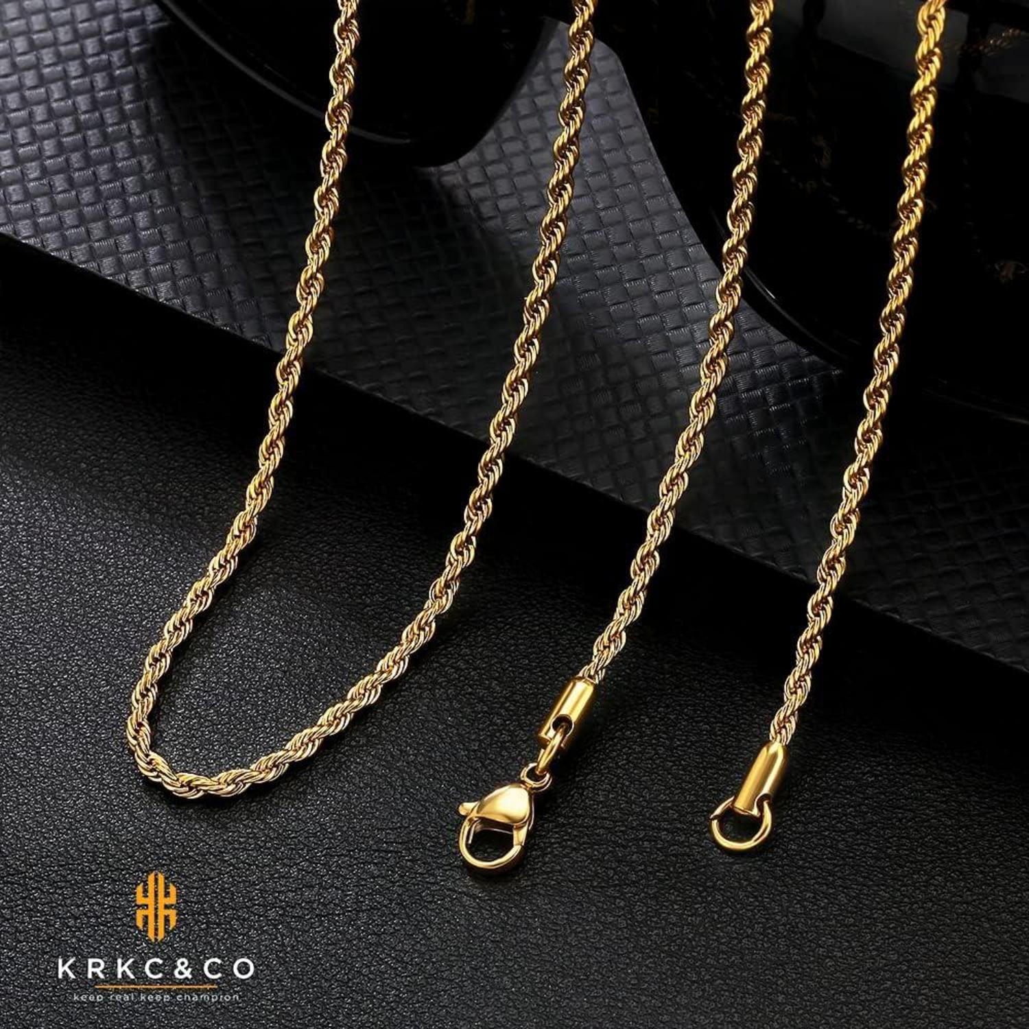 Goldkette Herren 2,5mm Edelstahl Seilkette Zopfkette 18K Gold beschichtet