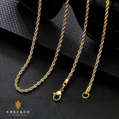 Goldkette Herren 2,5mm Edelstahl Seilkette Zopfkette 18K Gold beschichtet