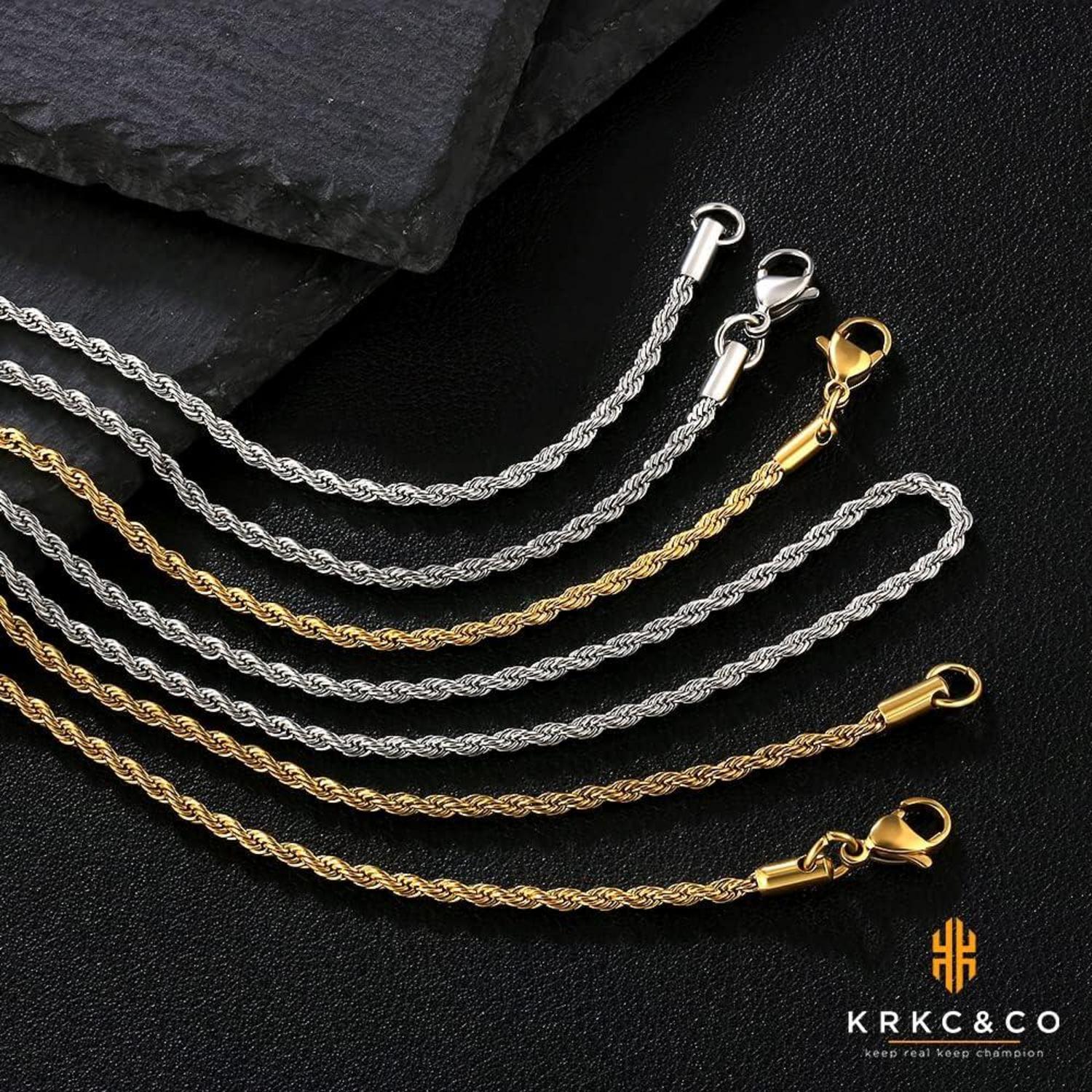 KRKC&CO Goldkette Herren: Damen 2,5mm 18K Gold/Weißgold beschichtet Halskette