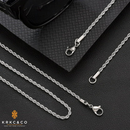 Goldkette Herren Silberkette 2,5mm Rope Kette Edelstahl 61cm
