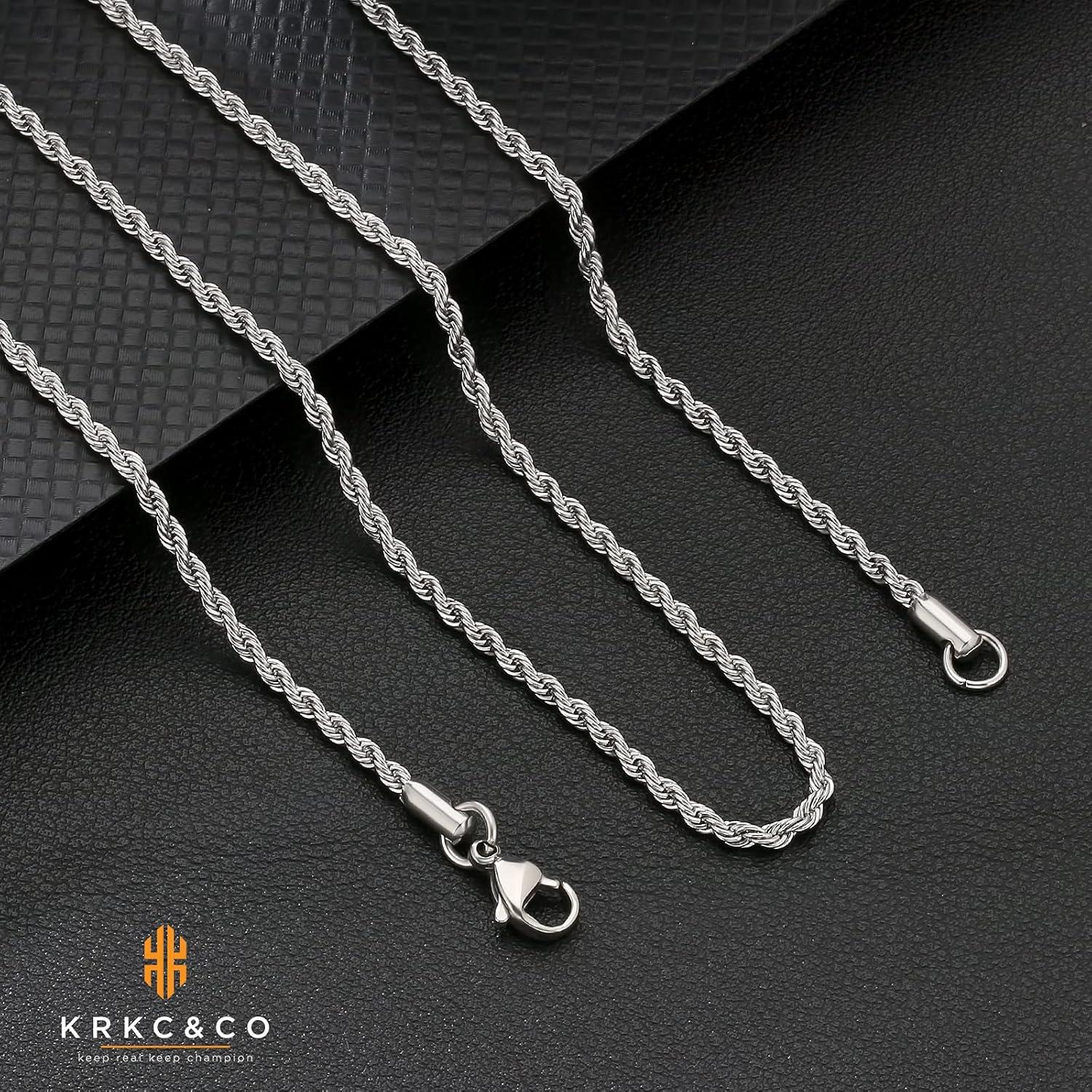 KRKC&CO Dünne Edelstahl Rope Kette Weißgold 61cm Unisex