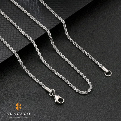 KRKC&CO Dünne Edelstahl Rope Kette Weißgold 61cm Unisex