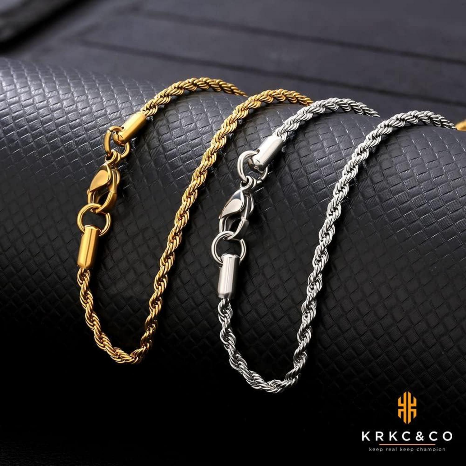 Goldkette Herren 2,5mm Silberkette Edelstahl 61cm Zopfkette