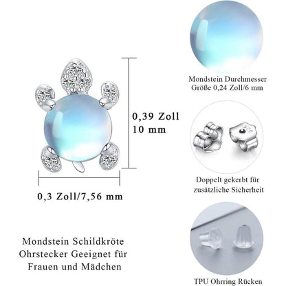 Schildkröte Ohrringe 925 Silber Mondstein Ohrstecker Mädchen