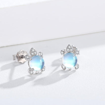 Schildkröte Ohrringe 925 Silber Mondstein Ohrstecker Mädchen