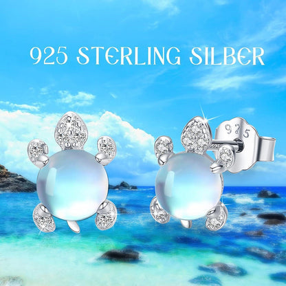 Schildkröte Ohrringe 925 Silber Mondstein Ohrstecker Mädchen