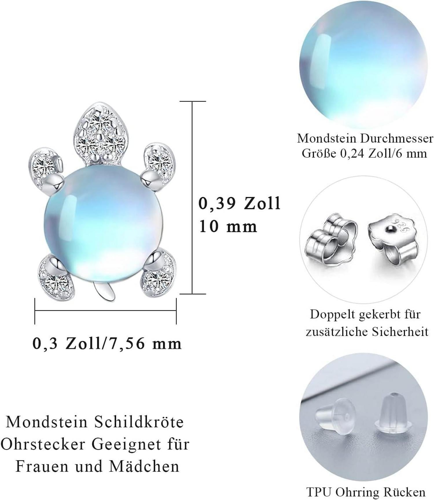 Schildkröte Ohrringe 925 Silber Mondstein Ohrstecker Mädchen