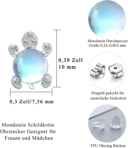 Schildkröte Ohrringe 925 Silber Mondstein Ohrstecker Mädchen