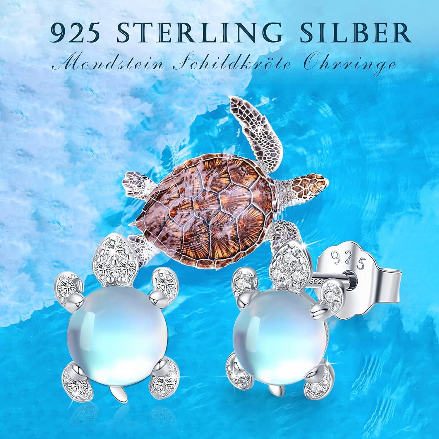 Schildkröte Ohrringe 925 Sterling Silber Mondstein Ohrstecker Tier
