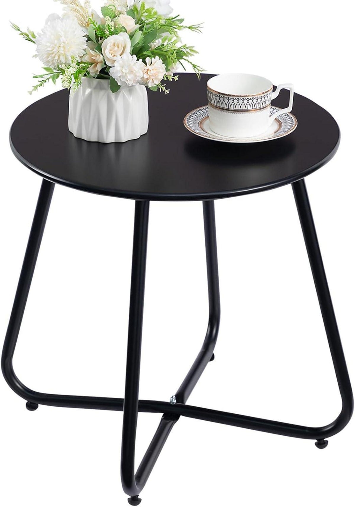 Beistelltisch Outdoor Balkon Gartentisch Rund Metall Schwarz