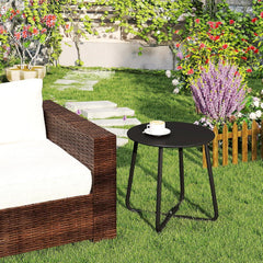 HollyHOME Balkontisch Klein Gartentisch Rund Metall Wetterfest Schwarz